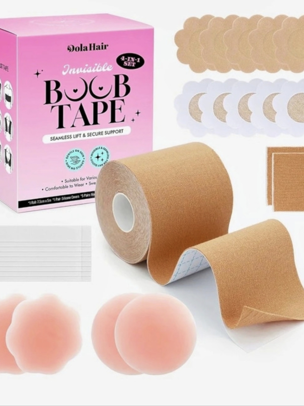 Invisible Boob Lifting Tape Kit W. Silicone Nipple Covers&More | NEW IN BOX |
